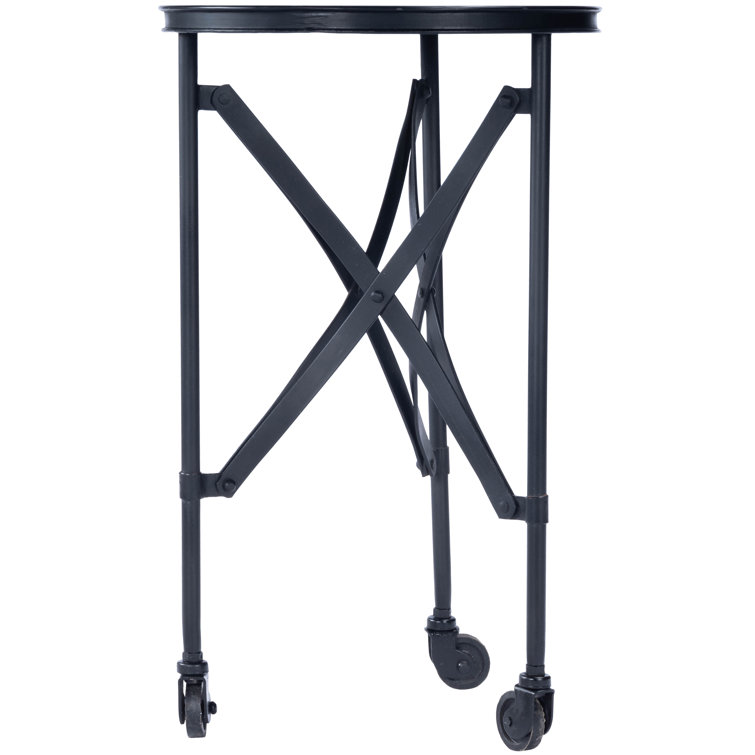 Costigan 15'' Round Black Metal & Wood Industrial Accent Table