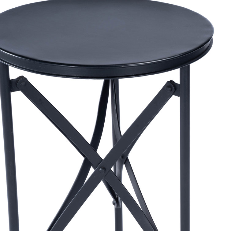 Costigan 15'' Round Black Metal & Wood Industrial Accent Table