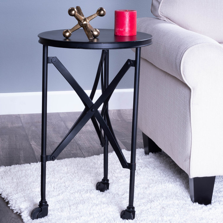 Costigan 15'' Round Black Metal & Wood Industrial Accent Table