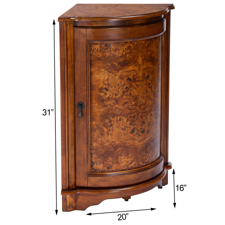 Durham Light Brown Olive Ash Burl Corner Cabinet with Adjustable Shelving