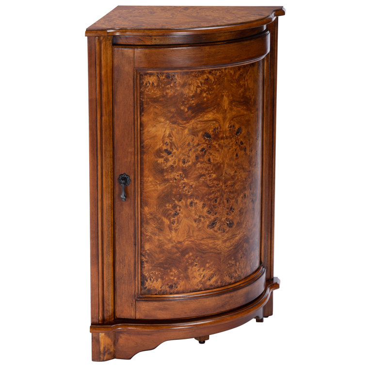 Durham Light Brown Olive Ash Burl Corner Cabinet with Adjustable Shelving