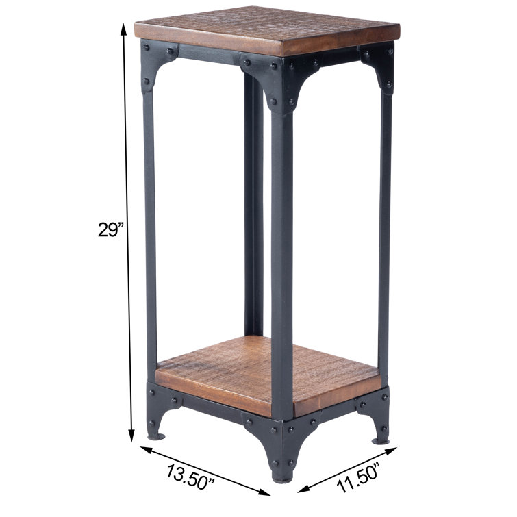 Rugged Acacia Wood & Black Iron Pedestal Stand, 29" Height