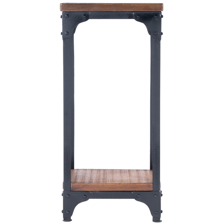 Rugged Acacia Wood & Black Iron Pedestal Stand, 29" Height