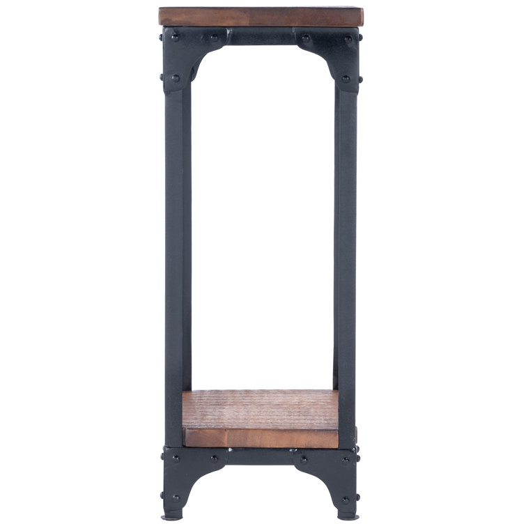 Rugged Acacia Wood & Black Iron Pedestal Stand, 29" Height