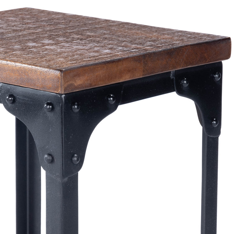 Rugged Acacia Wood & Black Iron Pedestal Stand, 29" Height