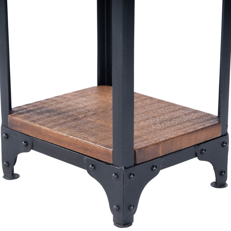 Rugged Acacia Wood & Black Iron Pedestal Stand, 29" Height
