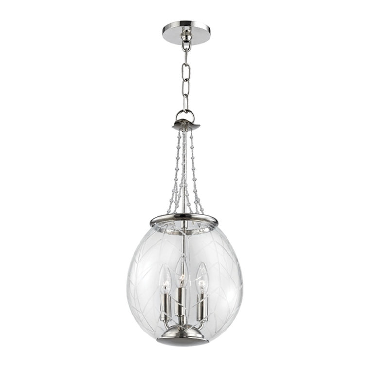 Polished Nickel 3-Light Pendant with Crystal Accents