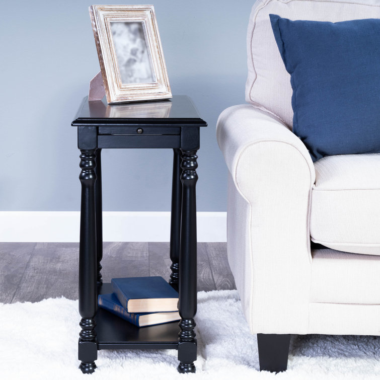 Devane Black Licorice Chairside Table with Pullout Shelf