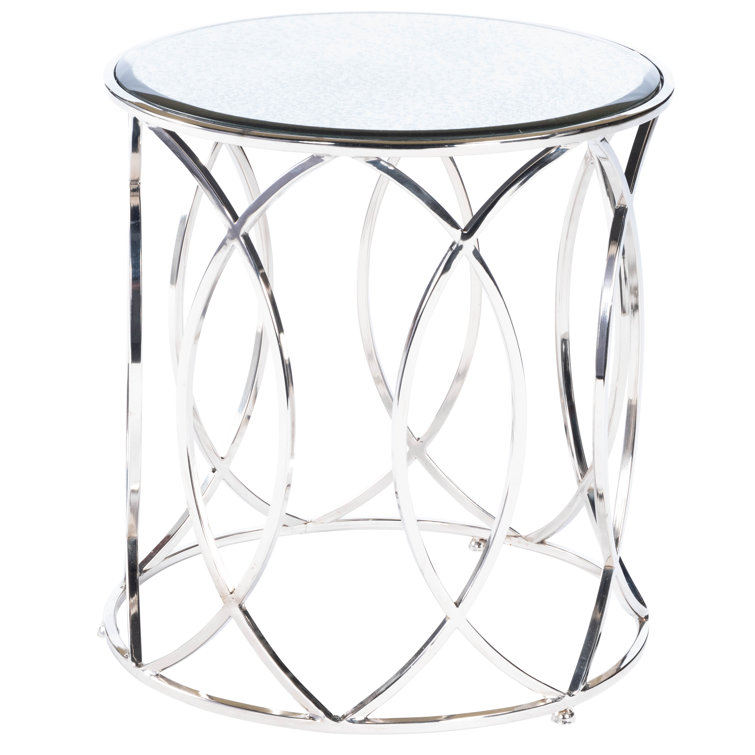 Interlaced Oval Rings Round Mirrored End Table in Polished Nickel