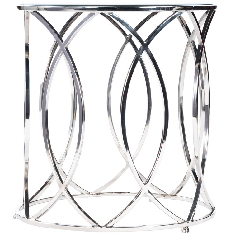 Interlaced Oval Rings Round Mirrored End Table in Polished Nickel