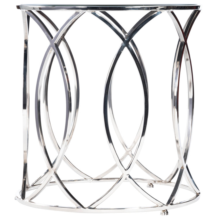 Interlaced Oval Rings Round Mirrored End Table in Polished Nickel