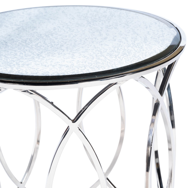 Interlaced Oval Rings Round Mirrored End Table in Polished Nickel