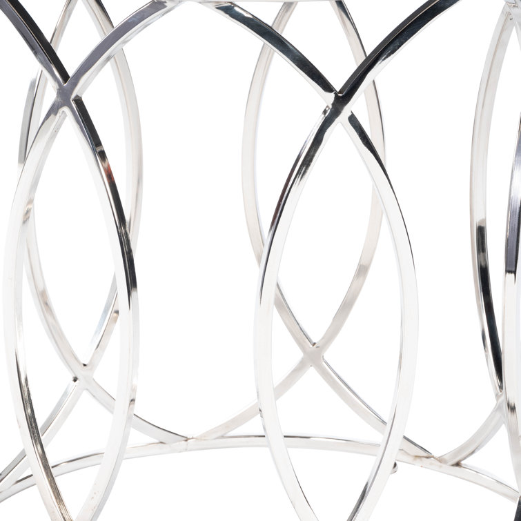Interlaced Oval Rings Round Mirrored End Table in Polished Nickel