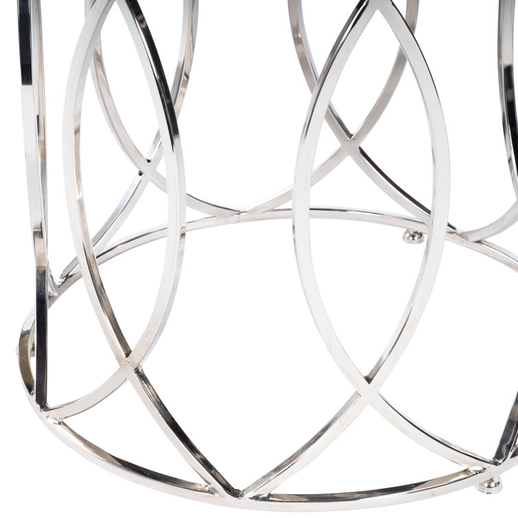 Interlaced Oval Rings Round Mirrored End Table in Polished Nickel
