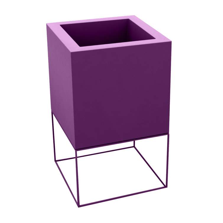 Ice White Resin Square Elevated Planter with Metal Frame