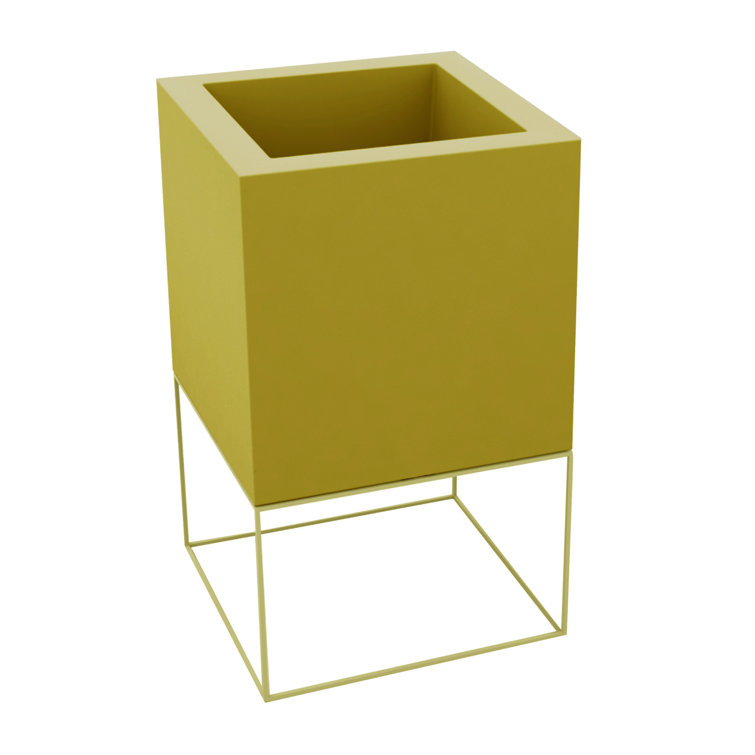 Ice White Resin Square Elevated Planter with Metal Frame