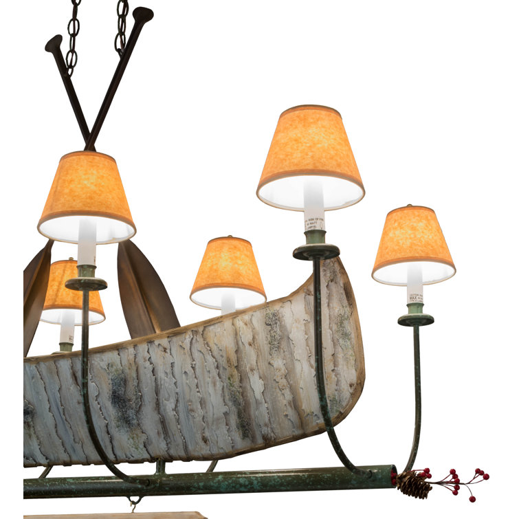 Mini Rustic Bronze Canoe Pendant with Birch Bark Shades