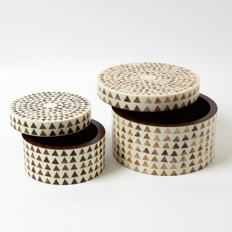 Small Round White and Brown Triangle Lidded Box