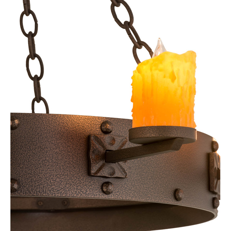 Kingston Rustic 8-Light Wagon Wheel Chandelier with Amber Faux Candles