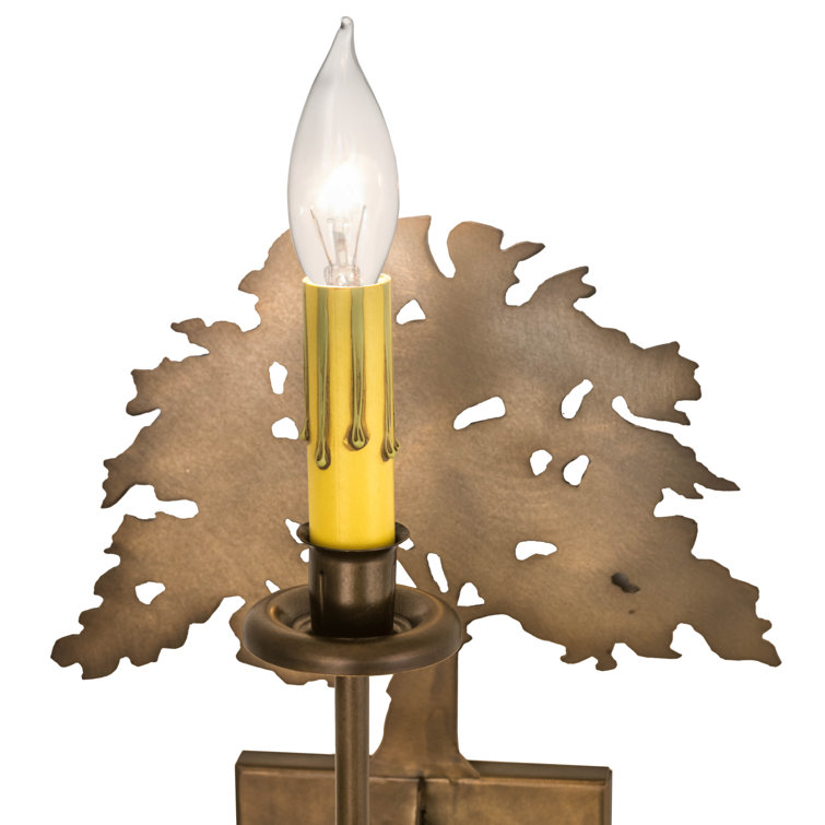 Antique Copper Oak Tree 15" Wall Sconce with Ivory Candle Sleeve