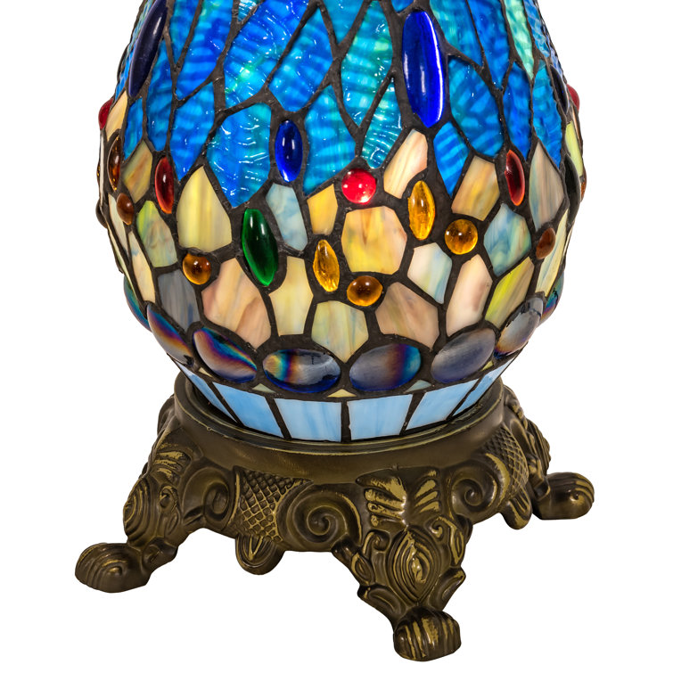 25" Multicolor Stained Glass and Bronze Dragonfly Table Lamp