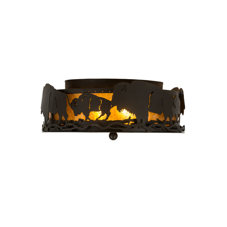 Amber Mica Globe 16" Flush Mount with Timeless Bronze Finish