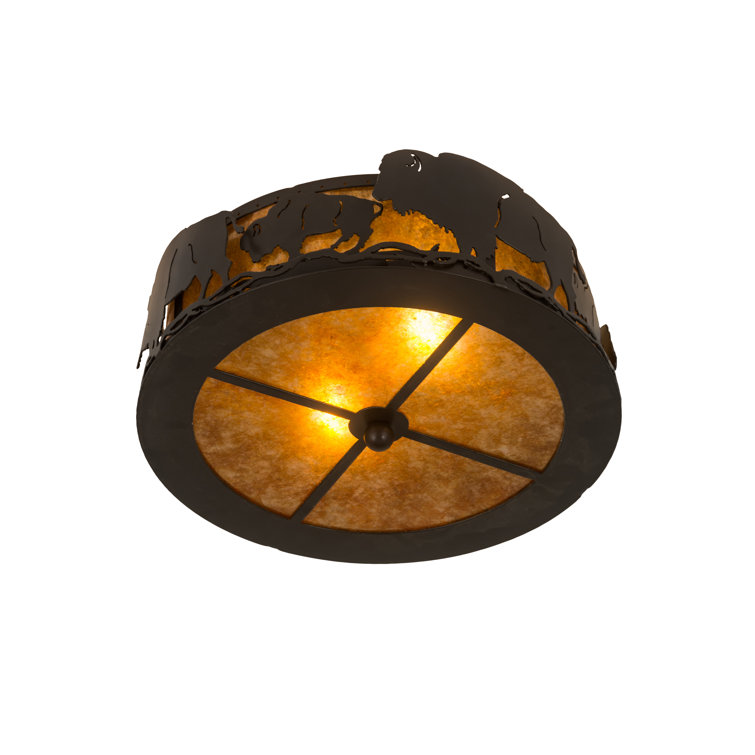 Amber Mica Globe 16" Flush Mount with Timeless Bronze Finish