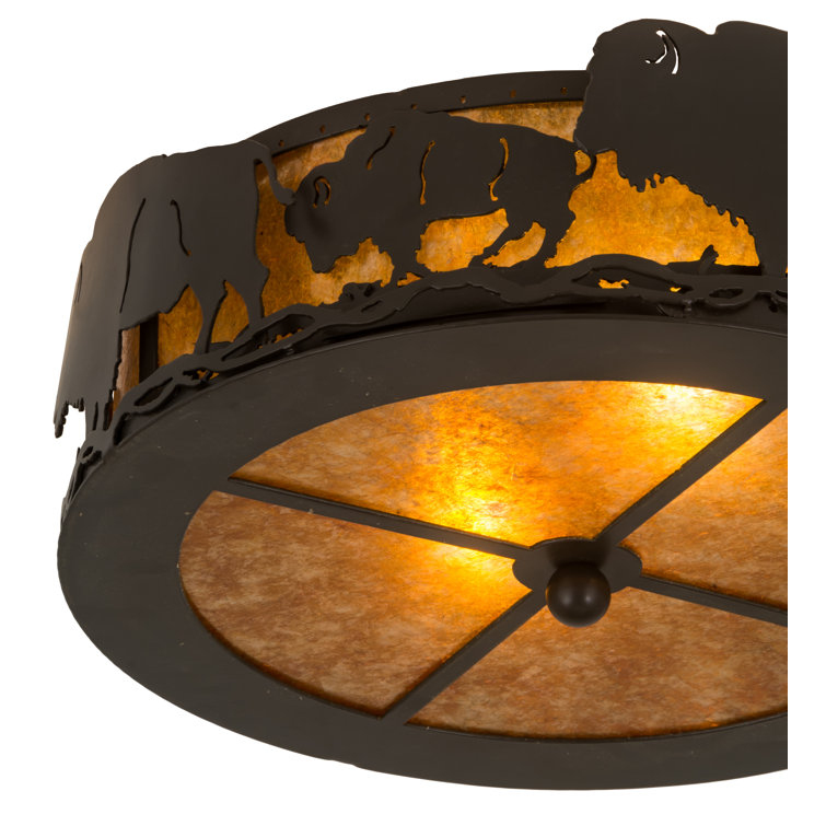Amber Mica Globe 16" Flush Mount with Timeless Bronze Finish