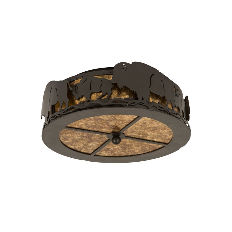 Amber Mica Globe 16" Flush Mount with Timeless Bronze Finish