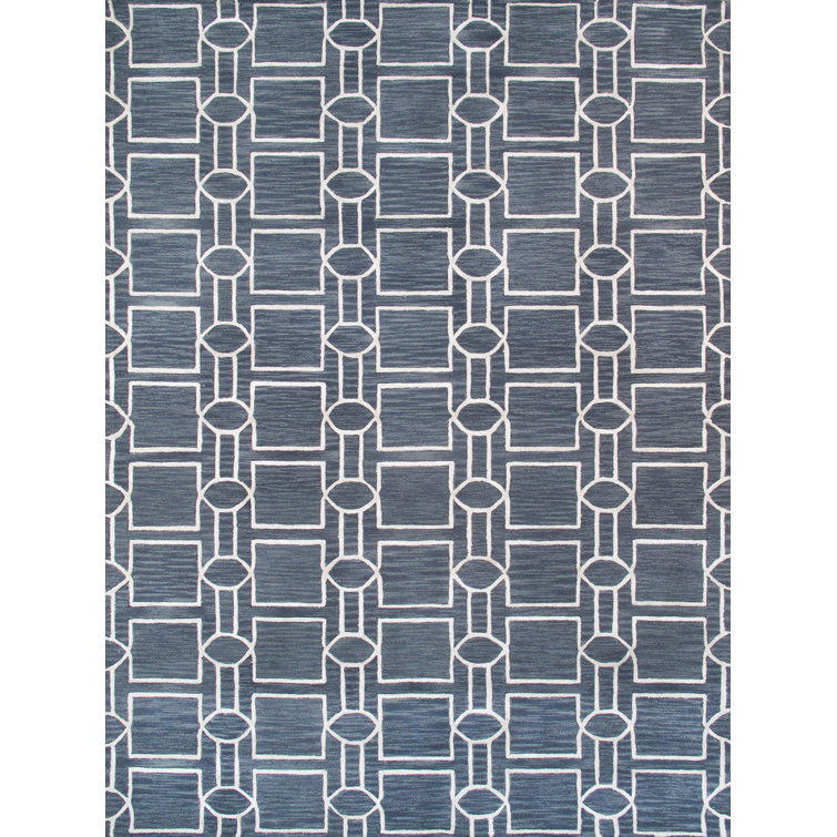 Gray and White Geometric Hand-Tufted Wool and Silk Area Rug