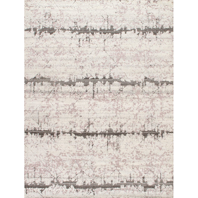 Ivory and Gray Hand-Knotted Wool Geometric Area Rug