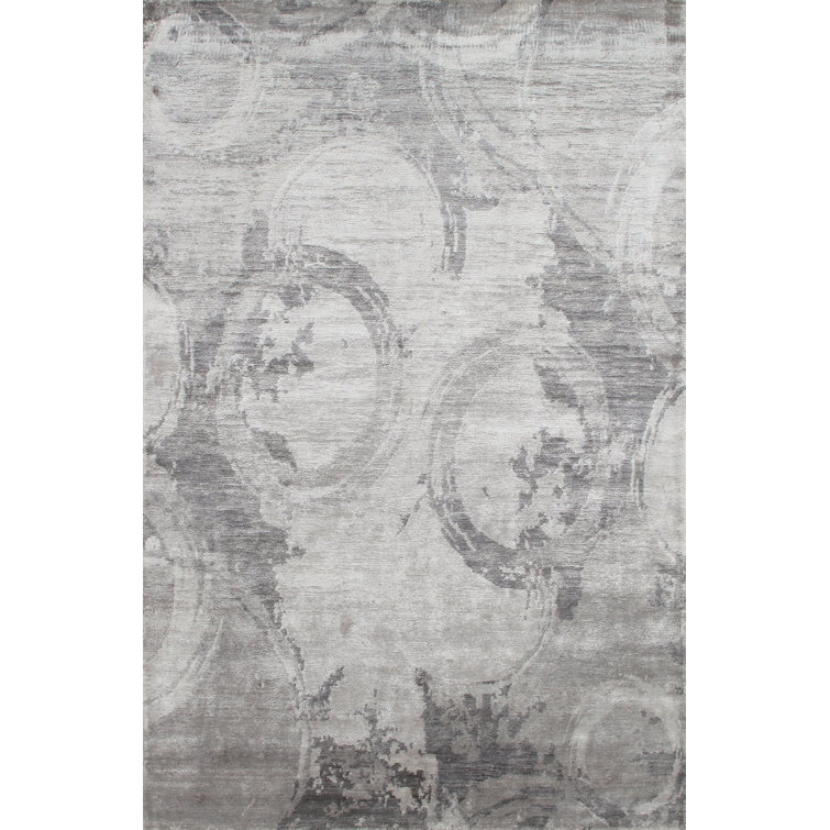 Gray Hand-Knotted Wool and Silk 6' x 9' Rug
