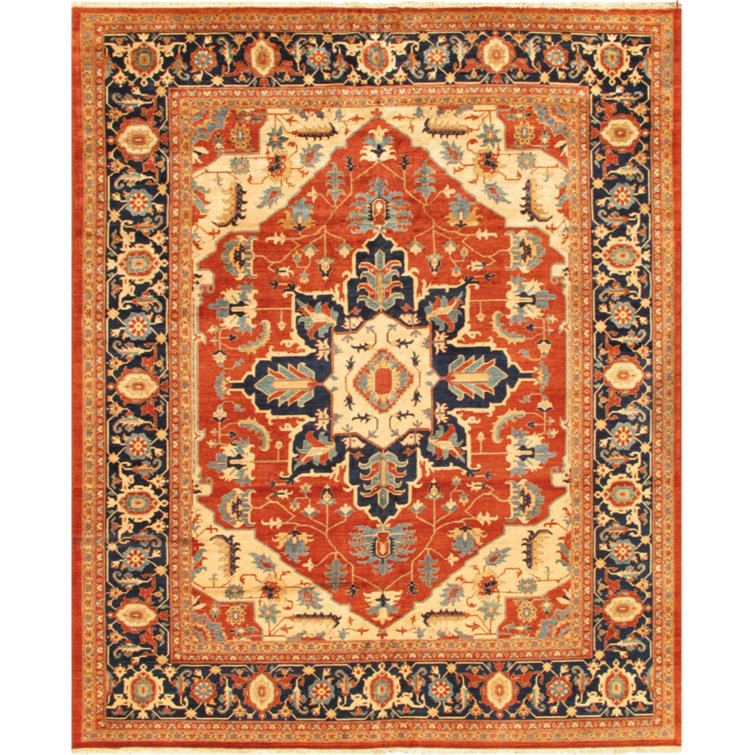 Rustic Serapi Rust Orange Hand-Knotted Wool Square Rug