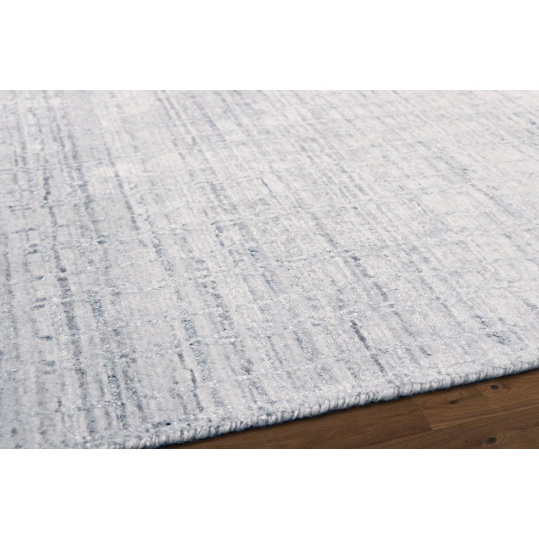 Hand-Loomed Ivory and Blue Wool Silk Area Rug, 10' x 14'