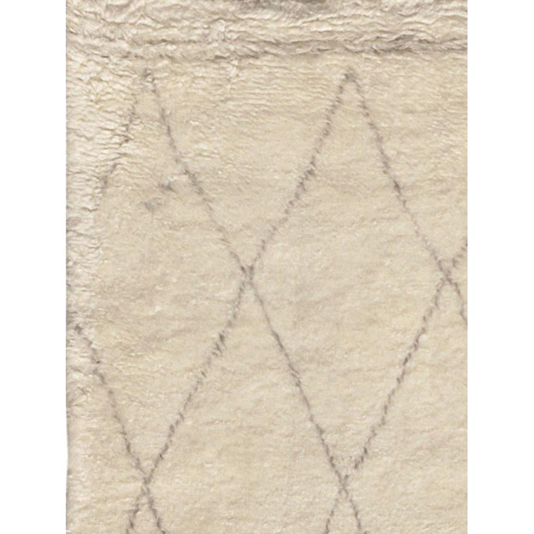 Hand-Knotted Ivory and Gray Wool Silk Moroccan Area Rug