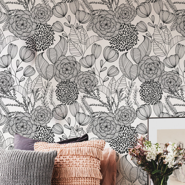 Black and White Floral Peel & Stick Vinyl Wallpaper