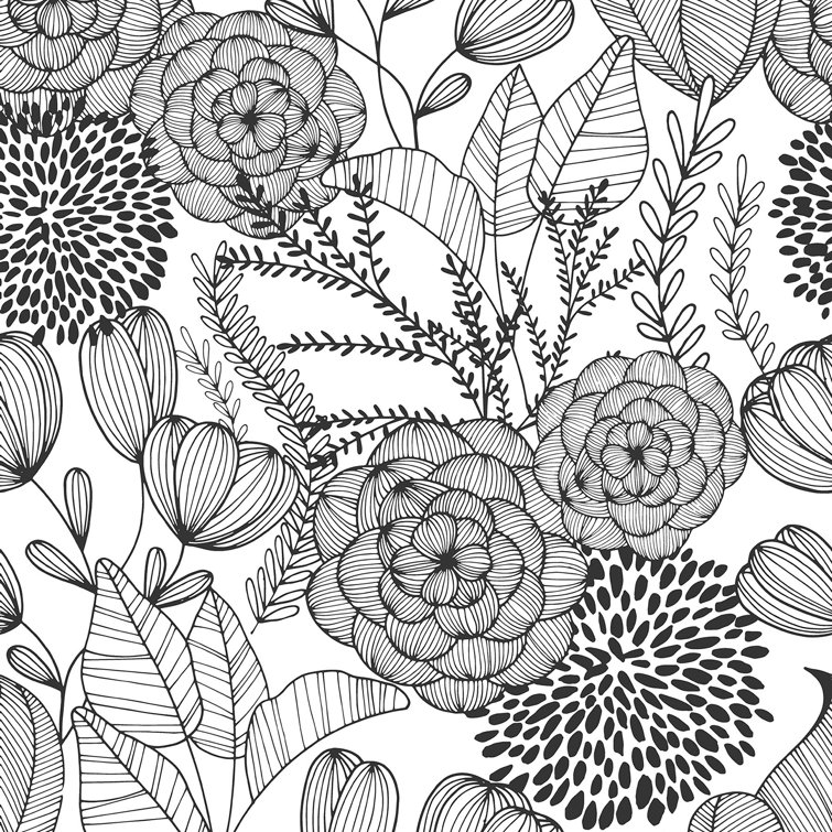 Black and White Floral Peel & Stick Vinyl Wallpaper
