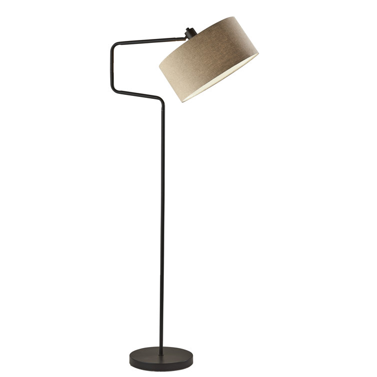Antique Bronze Mid-Century Modern Adjustable Floor Lamp with Woven Shade
