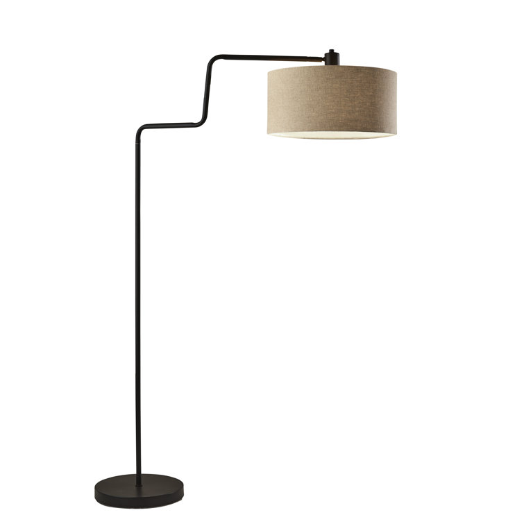Antique Bronze Mid-Century Modern Adjustable Floor Lamp with Woven Shade
