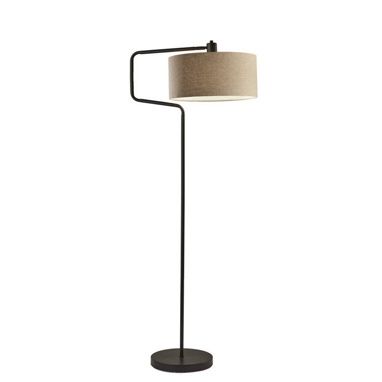 Antique Bronze Mid-Century Modern Adjustable Floor Lamp with Woven Shade