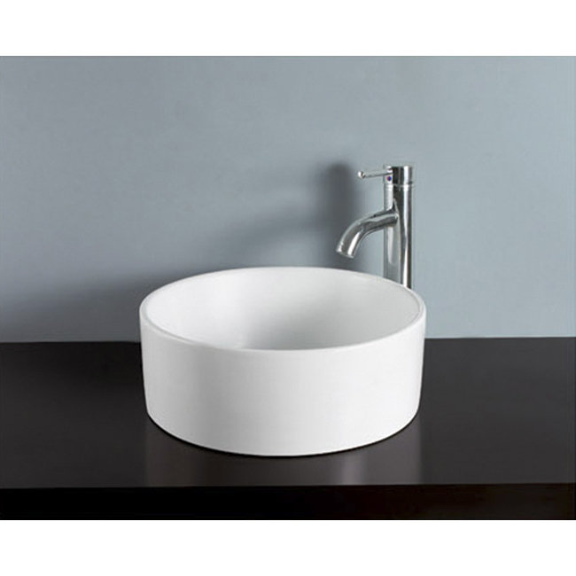 White Round Ceramic Vessel Sink for Bathroom