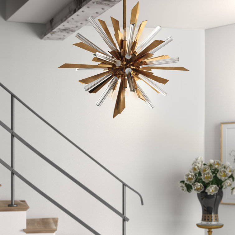 Antique Brass 8-Light Sputnik Chandelier with Glass Accents