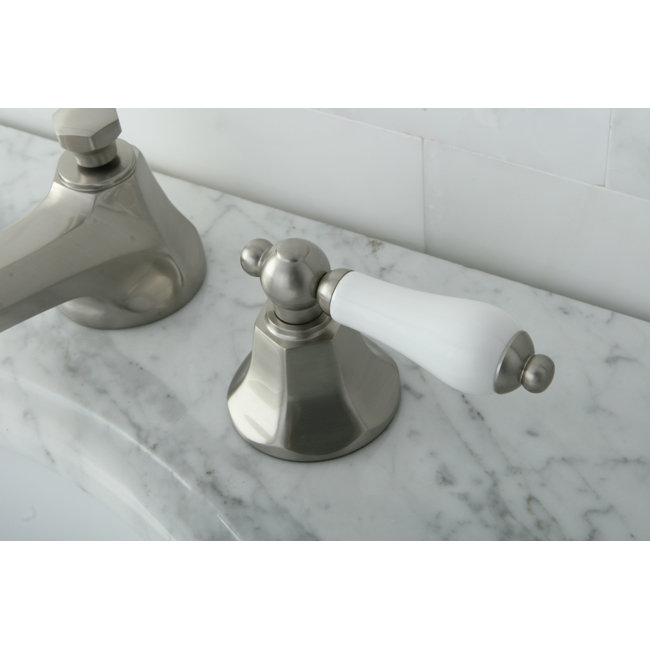 Elegant Traditional Brushed Nickel Widespread Bathroom Faucet with Dual Lever Handles