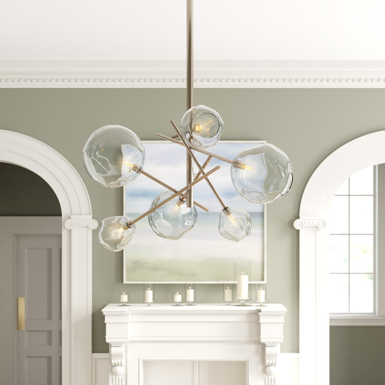Elegant 6-Light Polished Nickel & Crystal Glass Chandelier