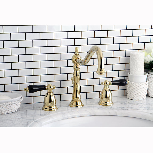 Duchess Polished Brass Widespread Bathroom Faucet with Porcelain Handles