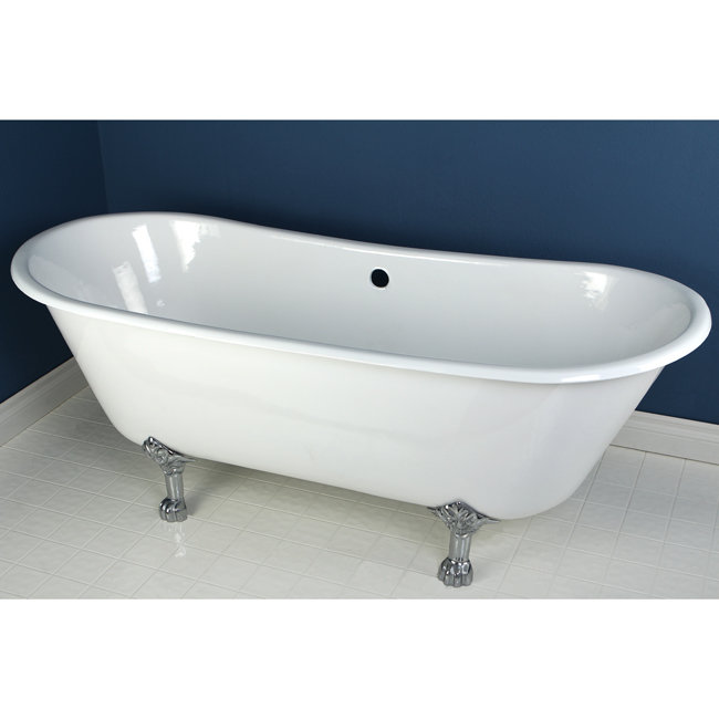 White Cast Iron Double Slipper Clawfoot Tub with Polished Chrome Feet