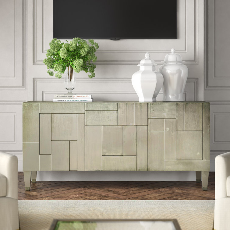 Black Teak and Nickel Transitional Entertainment Console with Cabinet