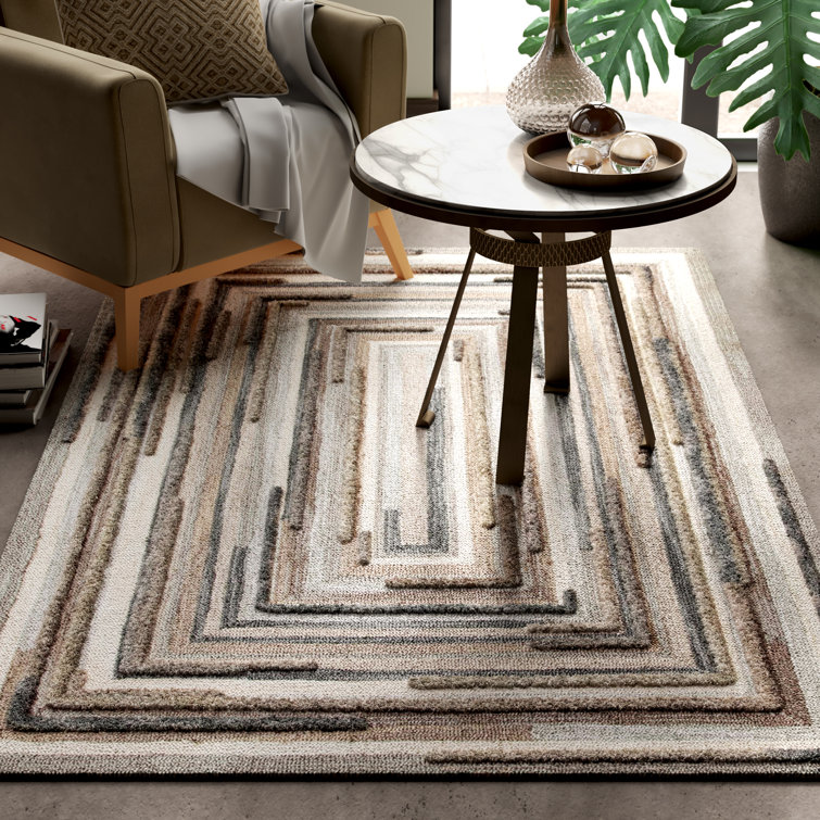Concentric Geometric Handmade Tufted Wool Gray Area Rug