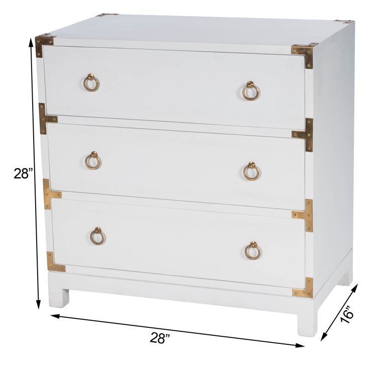 Transitional Glossy White Mango Wood 3-Drawer Dresser