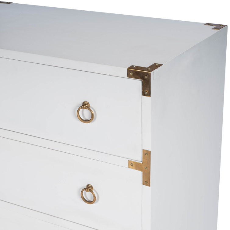 Transitional Glossy White Mango Wood 3-Drawer Dresser